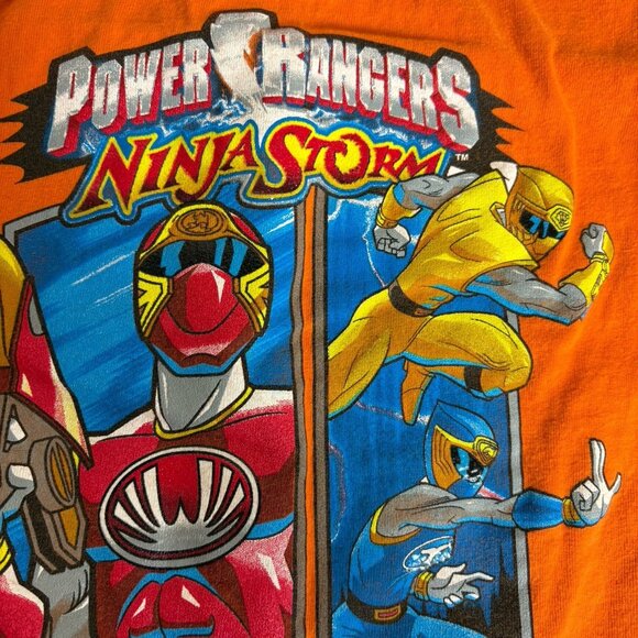Vintage 90s POWER RANGERS Ninja Storm Boys Kids Small Orange T-Shirt Long Sleeve - Picture 3 of 6